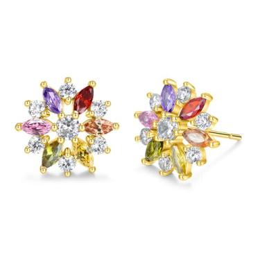 Imagem de VONSSY Colar colorido com pingente de floco de neve, brincos de ouro rosa 5A, zircônia cúbica | Corrente de suéter de cristal | Várias pedras preciosas, ametista, peridoto, peridoto, formatura