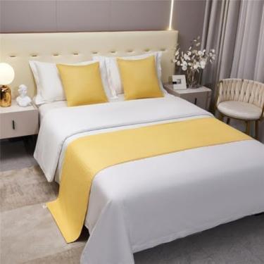 Imagem de Cachecol de corredor de cama de hotel, moderno, cobertor de cama de cor sólida, decoração de quarto, protetor de cama macio e sedoso para cama de solteiro queen size - amarelo||King 19,7 x 102,3