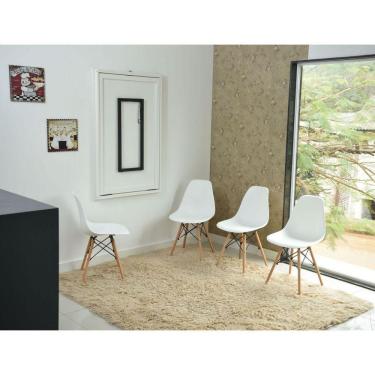 Imagem de Kit Mesa Dobrável Retrátil 120x75 Branca + 4 Cadeiras Charles Eames Branca