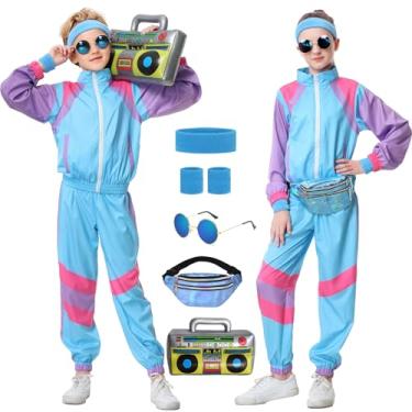 Imagem de TIMSOPHIA 80s Tracksuit for Kids, 90s Outfits Boys Girls Hip Hop Dance Costume for Retro Theme Party, Light blue, 4-5 years