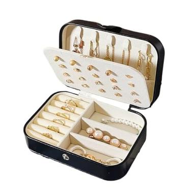 Imagem de Porta Jóias Multi-Função Portátil De Couro Organizador De Duplo Compartimentos Jóias Bijuterias(PRETO)