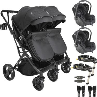 Imagem de Carrinho Kiddo de Gemeos 2 Bebe Conforto 2 Base ISOFIX Vox II Preto