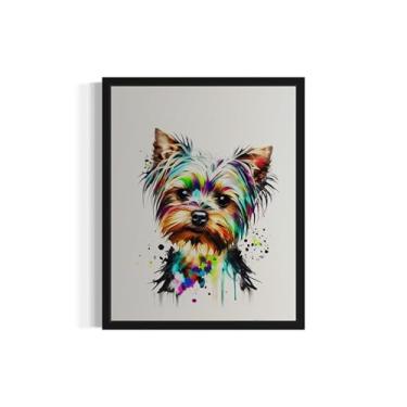 Imagem de Pôster de impressão de arte de cachorro Yorkshire Terrier, pintura de parede aquarela respingo arte pop para quarto sala de estar banheiro filhotes decoração 72 (Yorkshire Terrier, 20 x 25 cm, sem