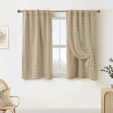 Imagem de Cortinas de pompom com aba traseira para quarto de meninas, quarto, banheiro, berçário, camada dupla, 86 x 113 cm de comprimento, cinza-acastanhado
