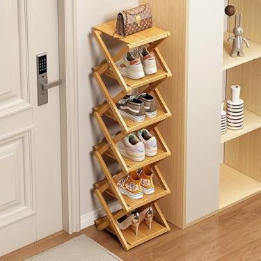 Imagem de XZXWZX Sapateira, organizador de sapatos dobrável de bambu para entrada, armário, quarto, corredor, natural, funcional, sapateira multifuncional (cor de madeira), 6 camadas