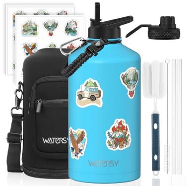 Imagem de Garrafa de água de 1 galão isolada (fria por 48 horas), livre de BPA e à prova de vazamento, jarro de água de aço inoxidável de 3,628 g, garrafa de água grande com tampa de bico de canudo para