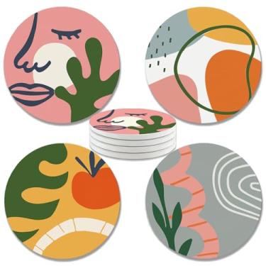 Imagem de zcyhtqp, Conjunto de 4 porta-copos de cerâmica redondos absorventes engraçados com base de cortiça, porta-copos de cerâmica de arte moderna abstrata, presentes para casa, cozinha, bar, mesa de centro