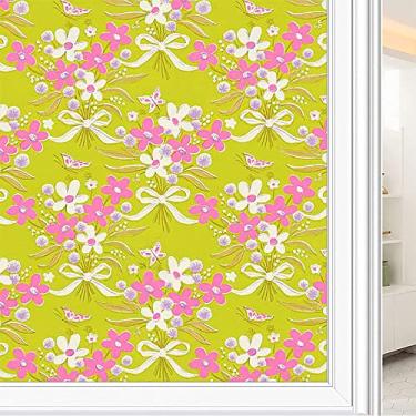 Imagem de Película de janela de privacidade de flores, textura de estilo floral, filme de vidro para sala de estar e escritório em casa, L90 x C 190 cm