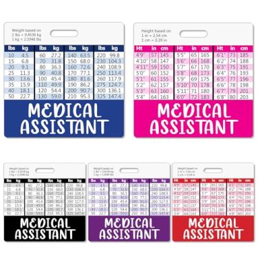 Imagem de Besoar Pacote com 5 crachás de assistente médico – Acessórios horizontais de enfermagem MA azul, rosa, roxo, vermelho, preto, cores identificadoras de identificação, com tabelas de conversão para