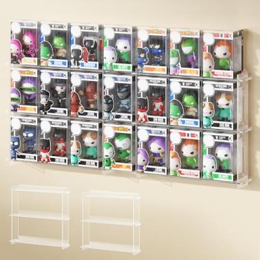 Imagem de WINKINE Prateleiras de parede compatíveis com 21 Funko Pop in Box, fácil instalação – apenas 2 parafusos por prateleira, prateleiras flutuantes de acrílico empilháveis, suporte de bonecos de ação