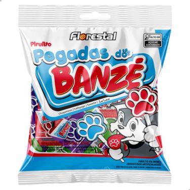 Imagem de Pirulito Pegada do Banzé Sabor Frutas Morango Limão e Uva Pacote 200g 