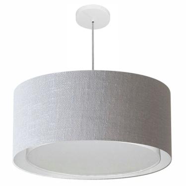 Imagem de Lustre Pendente Cilíndrico Duplo Md-4298 Cúpula em Tecido 60x30cm Rustico Cinza - Bivolt