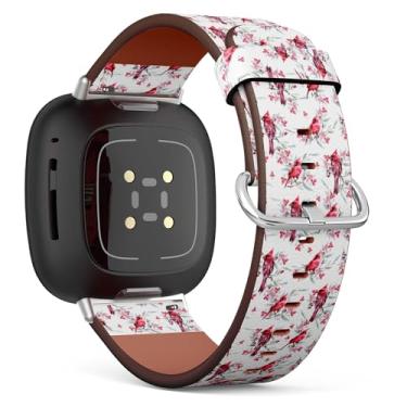 Imagem de Pulseira de couro compatível com Samsung Galaxy Watch 6/Classic, Galaxy Watch 5/PRO, Galaxy Watch 4 Classic, pulseira de couro (folhas de Natal pássaros cardinales)