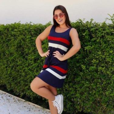 Imagem de Vestido Feminino Básico Listrado Casual Midi Adulto Manga Regata - NoB
