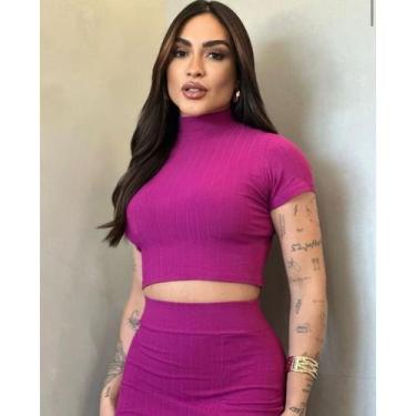 Imagem de Kit modinha blogueira conjunto feminino de cropped + saia cintura alta