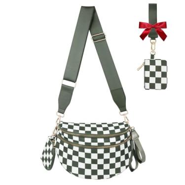 Imagem de Bolsa transversal feminina moderna, pochete grande, bolsa de cinto, bolsa quadriculada, carteiras, bolsas de ombro modernas, Xadrez verde, One Size, Presentes finos