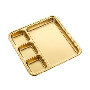 Imagem de Prato de churrasco multigrade de aço inoxidável com personalidade simples e utensílios de mesa criativos - quatro grades douradas 20x21x2.0