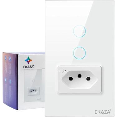 Imagem de Interruptor Inteligente 2 Botões Touch C\ Tomada 20A Wi-Fi Branco Google Home e Alexa EKAT-T218-2WB