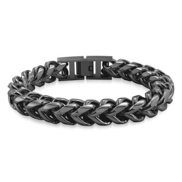 Imagem de Hoyazvet Pulseira masculina de corrente Franco - 5 mm, 8 mm, 10 mm de largura - Aço inoxidável/metal preto/metal dourado 18 K - Presente de joias com fecho dobrável para homens, pai, marido, 7.5