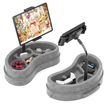 Imagem de KDD Suporte de almofada para tablet com bandeja de armazenamento – Suporte ajustável para iPad para colo, cama e mesa – Suporte giratório de 360° para telefone pescoço de ganso compatível com iPad Pro