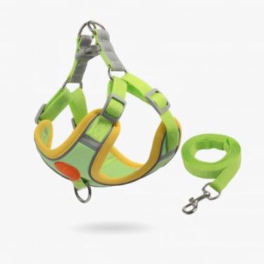 Imagem de Coleira Peitoral Cachorro E Gato, Conjunto De Guia, Coleira Tipo Colete Para Pet Pequenos E Médios(Verde,L/7-10 Kg)