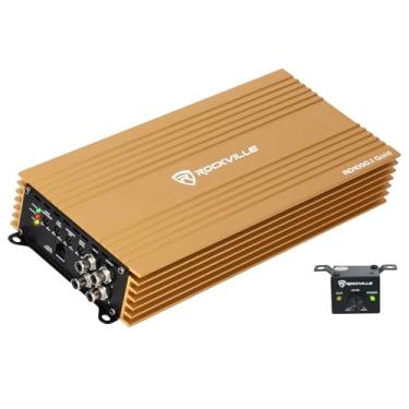 Imagem de Rockville RD1000.1 Amplificador de carro mono pico de 1000W RMS 4000W, 1 Ohm, classe D de alta eficiência, botão de baixo, Tiffany RCA, para entusiastas de áudio automotivo