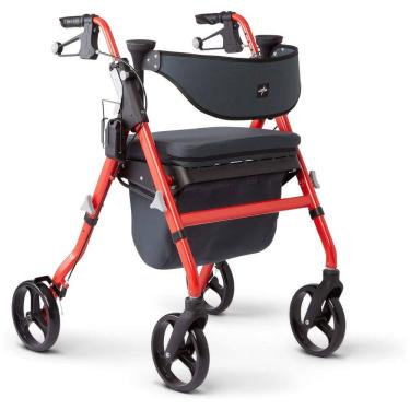 Imagem de Andador Adulto Idoso com Apoio de Braço, Assento Acolchoado e Cesto, Suporta até 136 kg, MEDLINE MDS86845RD, Vermelho