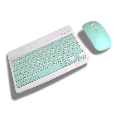 Imagem de Teclado E Mouse Bluetooth Recarregáveis – Design Slim, Silencioso E Ergonômico Para Escritório E Casa Para Computador, Tablet E Laptop Ipad | Kit Premium Sem Fio 2 Em 1 (Verde-Agua)