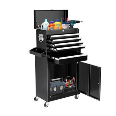 Imagem de Caixa de Ferramentas Baú portátil para ferramentas de rolamento com caixa superior removível e rodas com trava | Armário de ferramentas para serviços pesados ​​com forros de gaveta, para garagem, arma