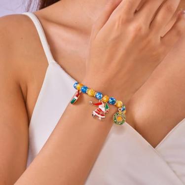 Imagem de Pulseiras de Natal com miçangas para mulheres, pulseiras de batida, joias de Natal, decorações de árvores, presentes