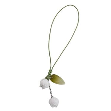Imagem de Lindas flores correias alça para celular alça de celular pendurado bolsa pingente chave pendurar corda (branco)