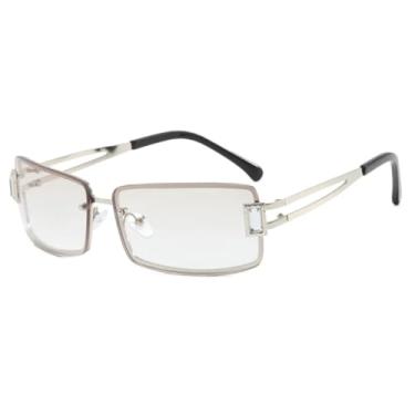 Imagem de Óculos de sol punk de luxo feminino, fashion, retrô, armação pequena, masculino, para atividades ao ar livre, viagem, festa, UV400 (prata)