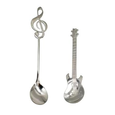 Imagem de Conjunto de 2 colheres de chá de notas musicais de aço inoxidável 18/10 (304) colheres de sobremesa de notação musical de aço inoxidável para mexer café, bebida e geléia