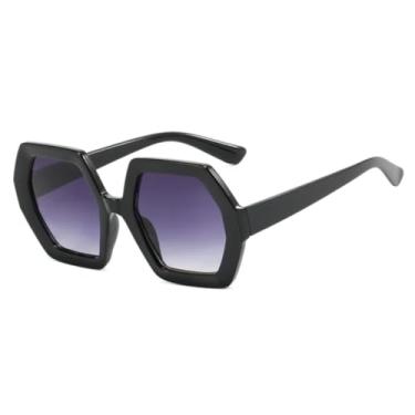 Imagem de Óculos de sol grandes e luxuosos da moda, polígono, feminino, retrô, armação grande, masculino, viagem, dirigir, UV400 (preto, degradê, cinza)