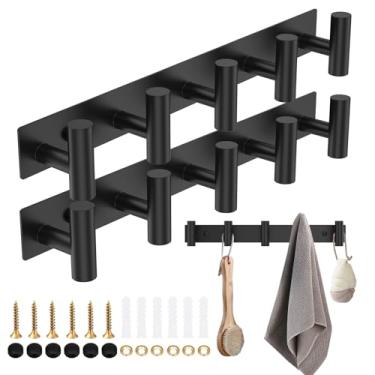 Imagem de Cabide montado na parede, ganchos de parede em forma de T de 37,5 cm com 5 ganchos, cabide de parede resistente de aço carbono preto para chapéu, roupas, bolsas, jaqueta, etc., cabide de parede para