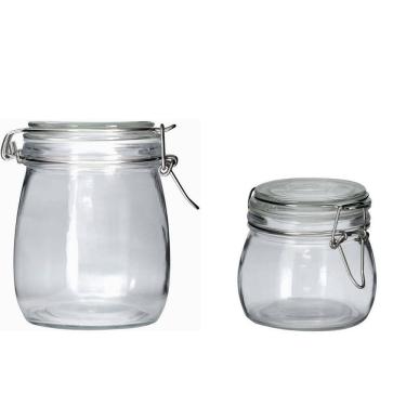 Imagem de Kit De 2 Potes Hermeticos Vidro Com Trava 830 E 500 Ml