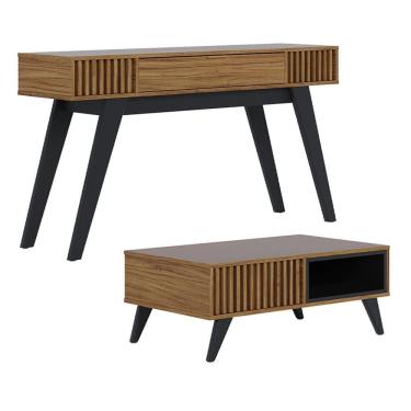 Imagem de Kit Aparador Com Mesa De Centro 1 Gaveta Preto Noce Milano