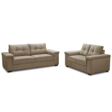 Imagem de Sofá 3 E 2 Lugares Para Sala De Estar Living Allon F04 Veludo Marrom Claro - Lyam Decor