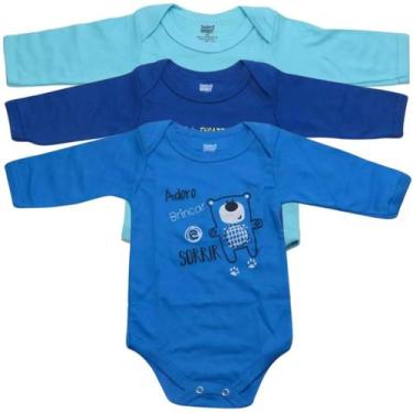 Imagem de Kit 3 body bebê 100% algodão manga longa masculino frases doctor baby 