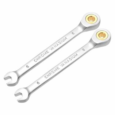 Imagem de HARFINGTON 2 peças chave de catraca de 6 mm métrico 12 pontos CR-V aço cromado alongamento caixa dupla chave catraca de extremidade aberta com 72 dentes e chave inglesa de 5° para reparo