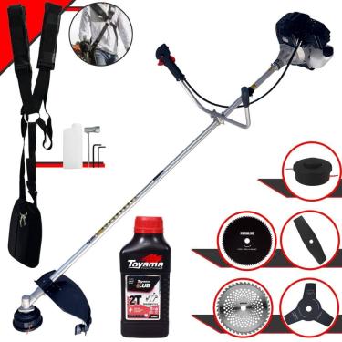 Imagem de Roçadeira Com Sistema Antivibração Toyama RT43LB25A À Gasolina 43cc 1,7HP 10000rpm Completa 5 Em 1 Com Carretel + Kit 4 Lâminas de Corte + ÓLEO TOYAMA
