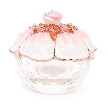 Imagem de Caixa de joias de vidro com tampa de liga de estanho, pequena caixa de bugigangas rosa, colar, organizador de lembranças, estojo de presente, K9, organizador de joias de flor de rosa (caixa de joias