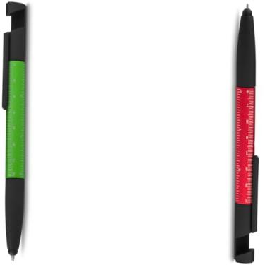 Imagem de Caneta esferográfica em alumínio reciclavel com escrita em azul. Refil tipo parker Design Moderno com Marcador de Medida (Verde e Vermelho)