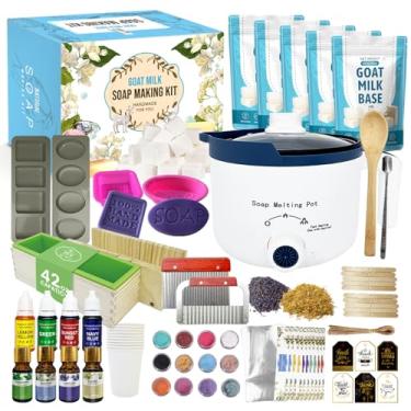 Imagem de PIUH Kit de fabricação de sabão de leite de cabra com derretidor de sabão para adultos, kit de suprimentos para fabricação de sabão de leite de cabra natural, pote de derretimento de sabão e