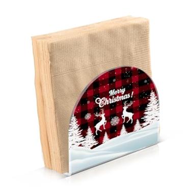 Imagem de ATTX Porta-guardanapos de Natal de acrílico com design de veado xadrez de Natal - organizador de mesa decorativo para cozinha, restaurante, decoração de férias de casa #1640