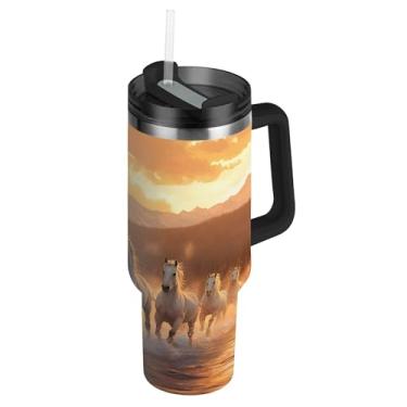 Imagem de SEHANY Copo Majestic Horse 1,134 g com tampa e canudo, aço inoxidável de vácuo duplo isolado garrafa de água esportiva suporte para copo de café de viagem à prova de vazamento para bebida gelada