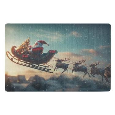 Imagem de SEHANY Tapete de porta de inverno Papai Noel Natal para todos os climas, impermeável, secagem rápida, bem-vindo, tapete de entrada antiderrapante, tapete decorativo de poliéster para entrada, varanda