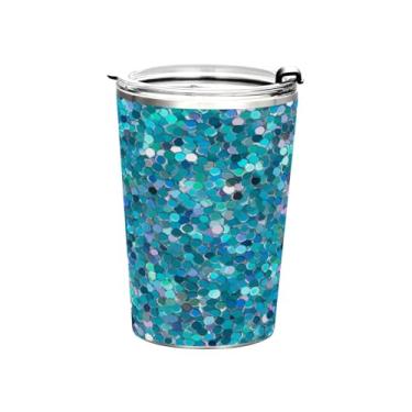 Imagem de Blueangle Copo de 340 g com tampa e canudo, copo de café com água isolada a vácuo de aço inoxidável, caneca de viagem com padrão de glitter, copo térmico para bebidas quentes e frias(6)