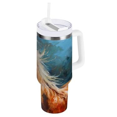 Imagem de xigua Copo Majestic Horse de 850 g com tampa e canudo, aço inoxidável de vácuo duplo isolado garrafa de água esportiva suporte de copo de café de viagem à prova de vazamento para bebida gelada