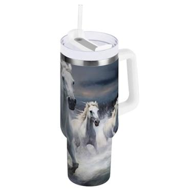 Imagem de xigua Copo Majestic Horse 1,134 g com tampa e canudo, aço inoxidável de vácuo duplo isolado garrafa de água esportiva suporte para copo de café de viagem à prova de vazamento para bebida gelada